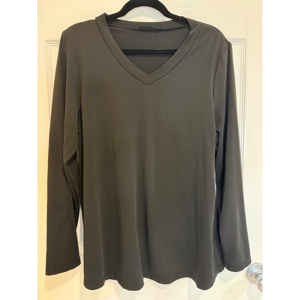 Shein Curve Plus Size Top V-Neck Long Sleeve Casual Comfy Black 1XL